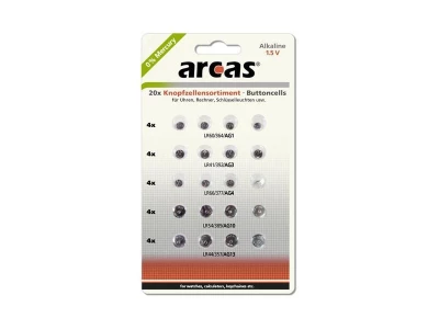 Pack de 20 piles bouton Arcas AG1-AG13 0% Mercury/Hg