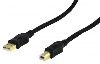 Câble Imprimante de 1.8 mètres (USB A mâle vers USB B mâle) en Nylon Noir et embout OR.