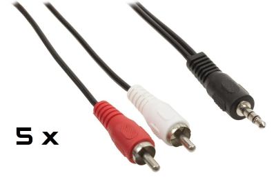 Pack de 5 x Câbles adaptateur audio Jack 3,5 mm stéréo mâle vers 2x RCA mâles 1,50 m noir