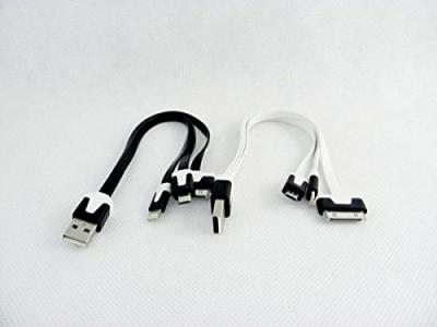 Câble plat iPhone 4 et 5 iPad micro USB 3 en 1 multi couleurs longueur 22 cm (3 couleurs possible Noir,Blanc ou Vert)