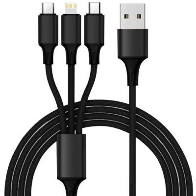 Câble Nylon 3 en 1 USB 2.0 USB A vers USB Type-C, micro-USB, Lightning 1.2 mètres IZOXIS Noir