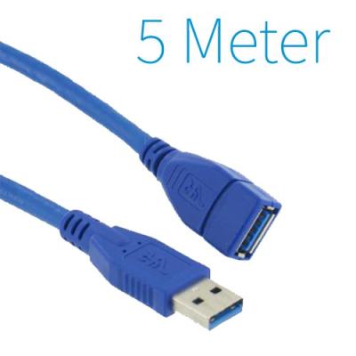 Câble USB 3.0 Extension AM - AF USB A Mâle - USB A Femelle Ronde 5.00 m Bleu