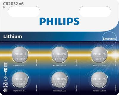 Pack de 6 piles Philips Lithium 3V CR2032/DL2032