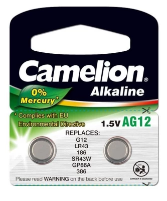 Pack de 2 piles Camelion Alcaline AG12/LR43/LR1142/386/BP10 0% Mercury/Hg