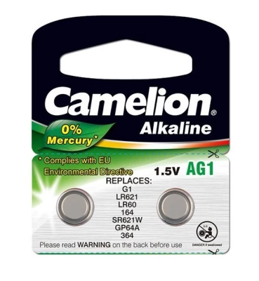 Pack de 2 piles Camelion Alcaline AG1/LR60/LR621/364 0% Mercury/Hg