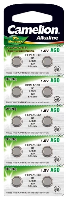 Pack de 10 piles Camelion Alcaline AG0/LR63/LR521/379 0% Mercury/Hg
